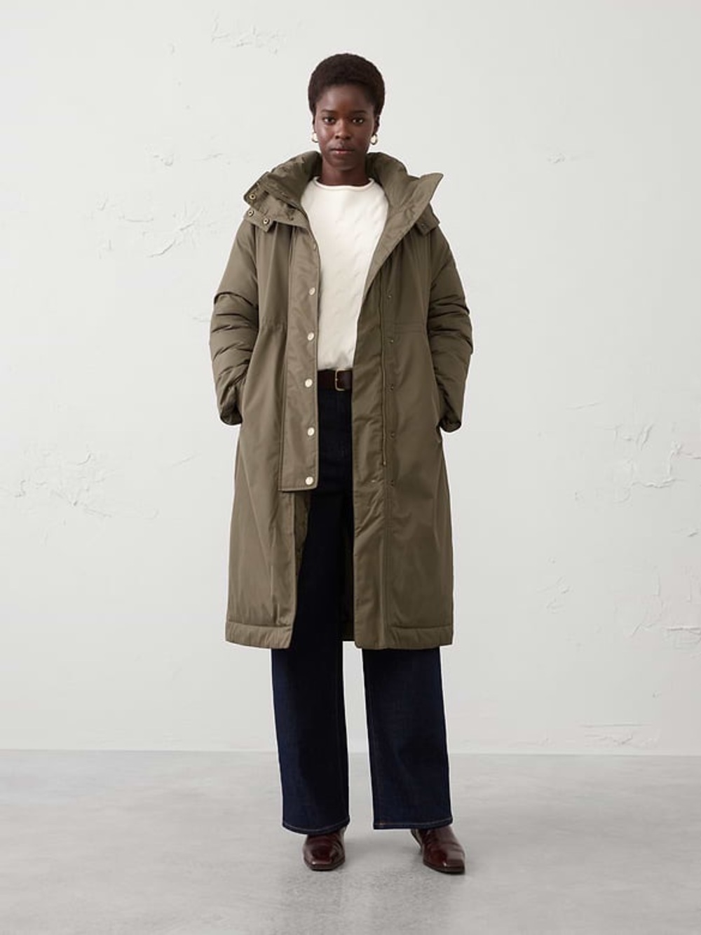 Banana Republic Olive Long Puffer Coat - Women's Warm Parka